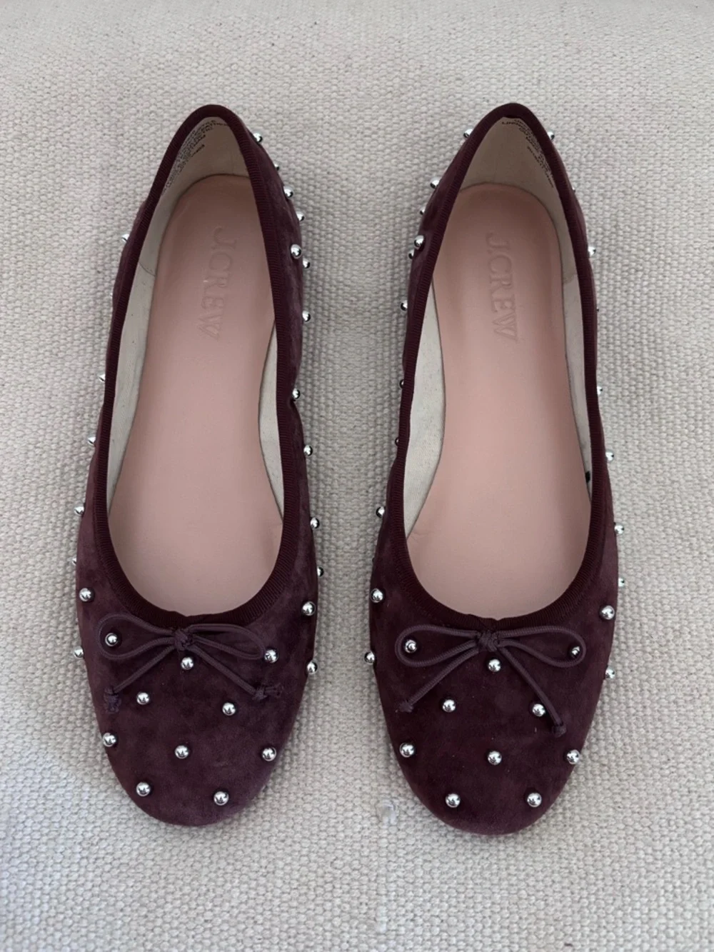 J.Crew Andi Ballet Flats in Beaded Suede – Brown Embellished Shoes 9.5 EUC